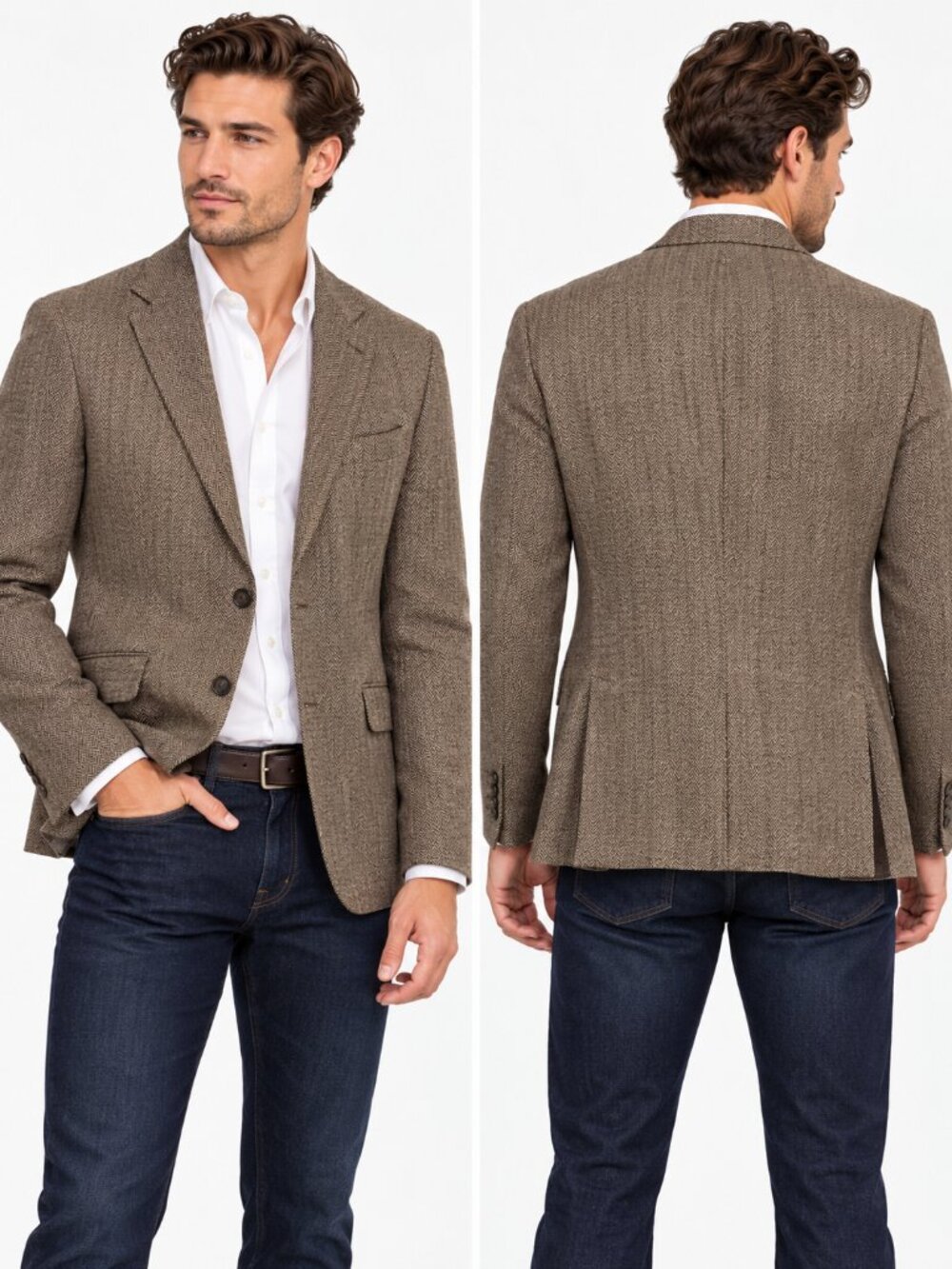J.Crew Ludlow Linen Herringbone Blazer Men's 44R Brown Beige Sport Coat